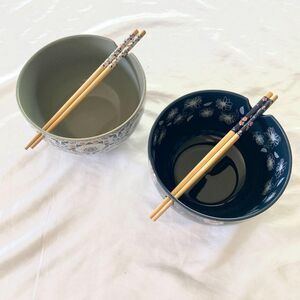Set of 2 Japanese Ramen Noodle Bowls with Chopsticks by Shop Tansy